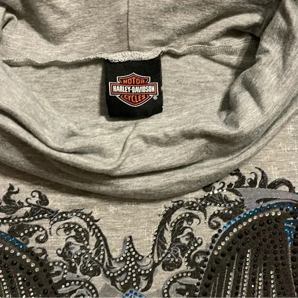 Harley Davidson Rhinestone Cowl Neck Long Sleeve Shirt Y2K - Picture 4 of 10